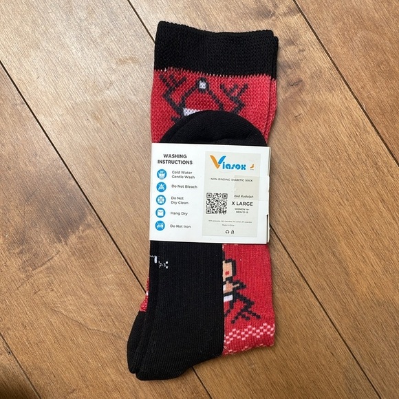 Viasox Diabetic Socks XL Knee High compression Nonbinding Unisex Red Rudolph NWT - Picture 2 of 3
